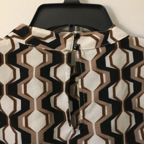 le chateau Retro 70s Mock Neck Ogee Print Secretary Blouse - Picture 6 of 15